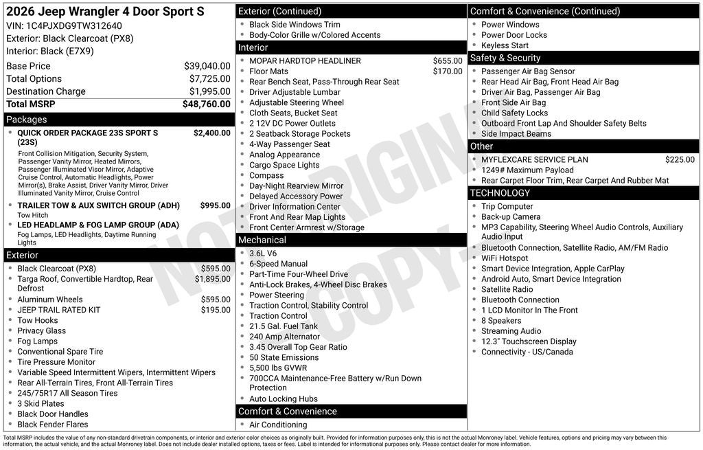 2026 Jeep Wrangler WRANGLER 4-DOOR SPORT S