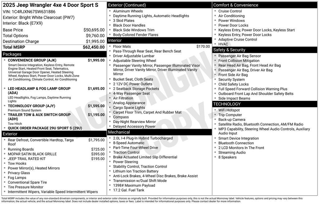2025 Jeep Wrangler 4xe WRANGLER 4-DOOR SPORT S 4xe