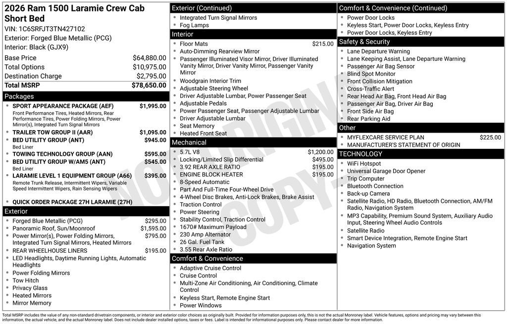 2026 RAM Ram 1500 RAM 1500 LARAMIE CREW CAB 4X4 5'7' BOX