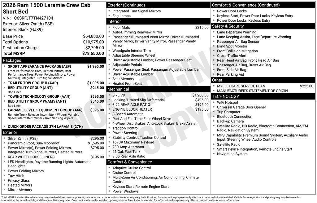2026 RAM Ram 1500 RAM 1500 LARAMIE CREW CAB 4X4 5'7' BOX