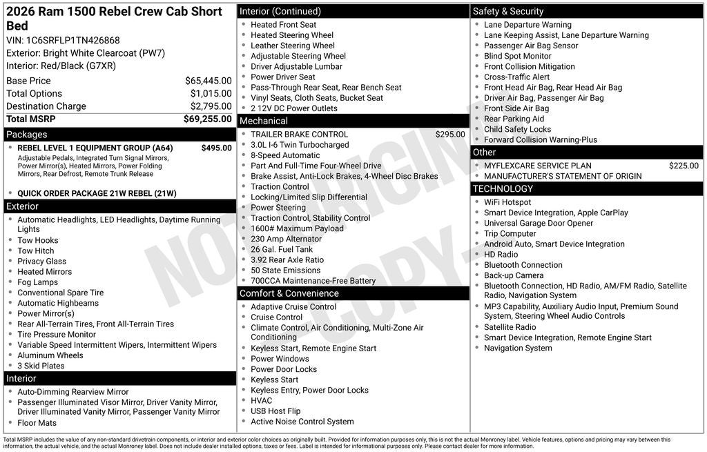 2026 RAM Ram 1500 RAM 1500 REBEL CREW CAB 4X4 5'7' BOX