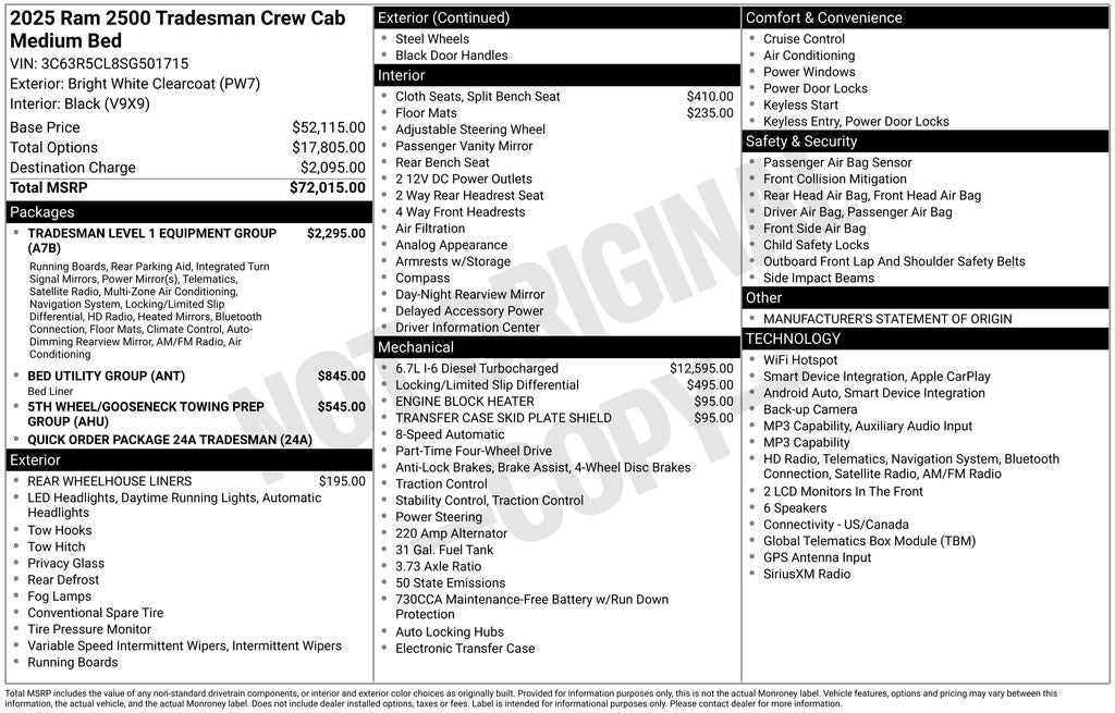 2025 RAM Ram 2500 RAM 2500 TRADESMAN CREW CAB 4X4 6'4' BOX