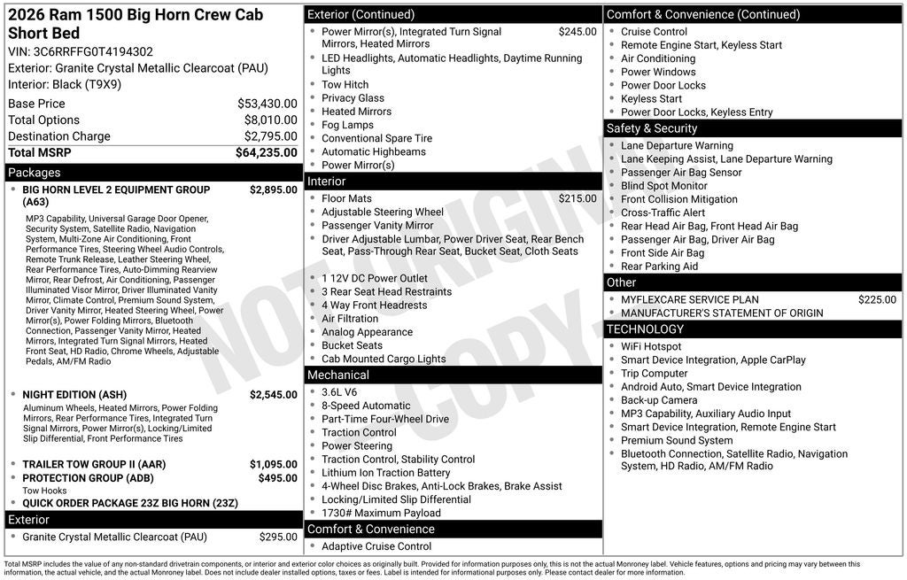 2026 RAM Ram 1500 RAM 1500 BIG HORN CREW CAB 4X4 5'7' BOX