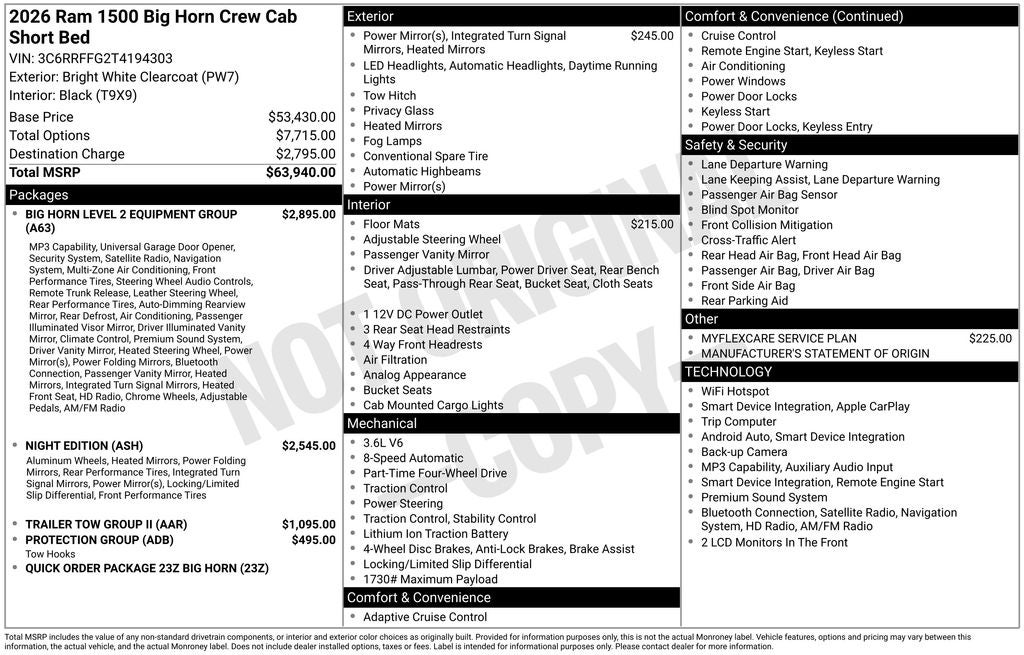 2026 RAM Ram 1500 RAM 1500 BIG HORN CREW CAB 4X4 5'7' BOX