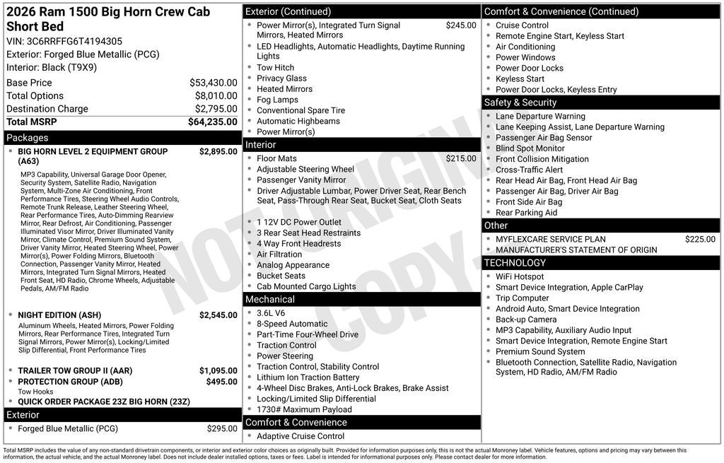 2026 RAM 1500 RAM 1500 BIG HORN CREW CAB 4X4 5'7' BOX